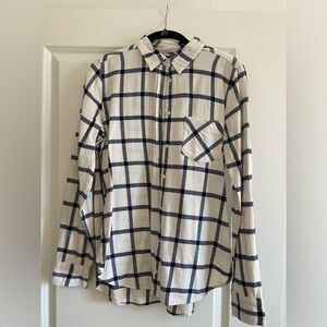 J. Crew cream and navy classic flannel shirt